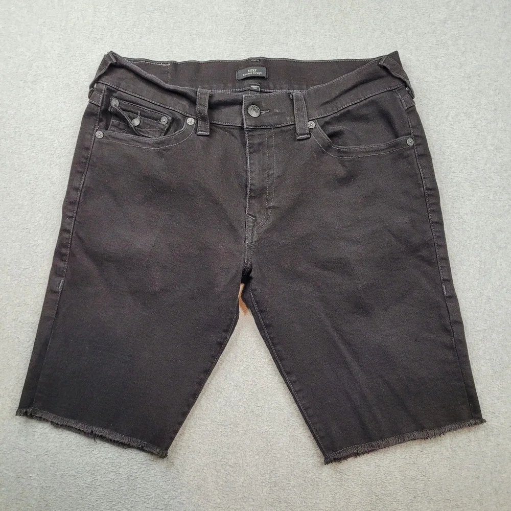 True Religion Ricky Relaxed Straight Mens 36 Black Cut Off Denim Jean Shorts